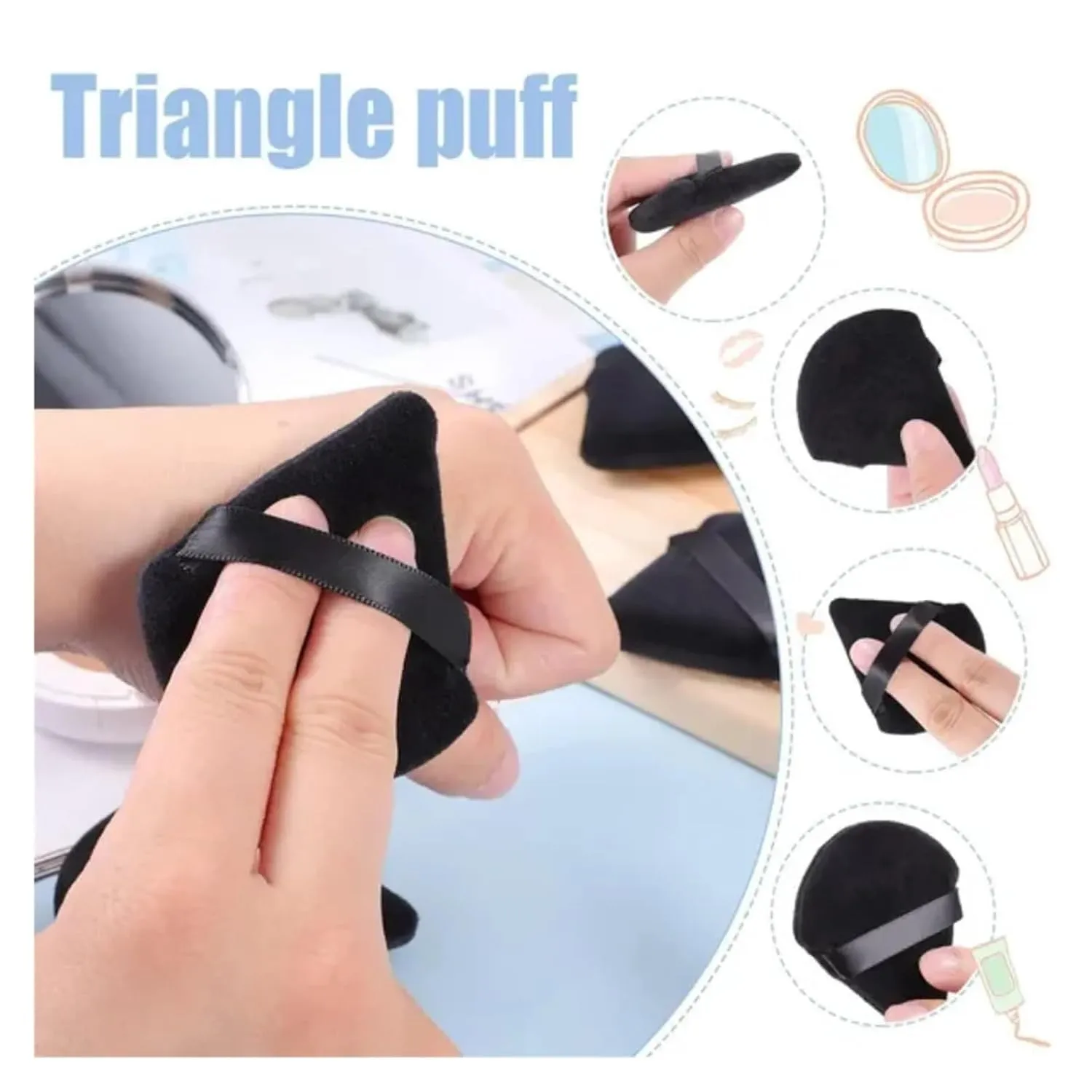 SBTRKT 10Pcs Triangle Powder Puff Mini Face Makeup Sponge Cosmetics Soft Cotton Face Powder Puff Washable Velvet Makeup Puff Tools (Color : Black)