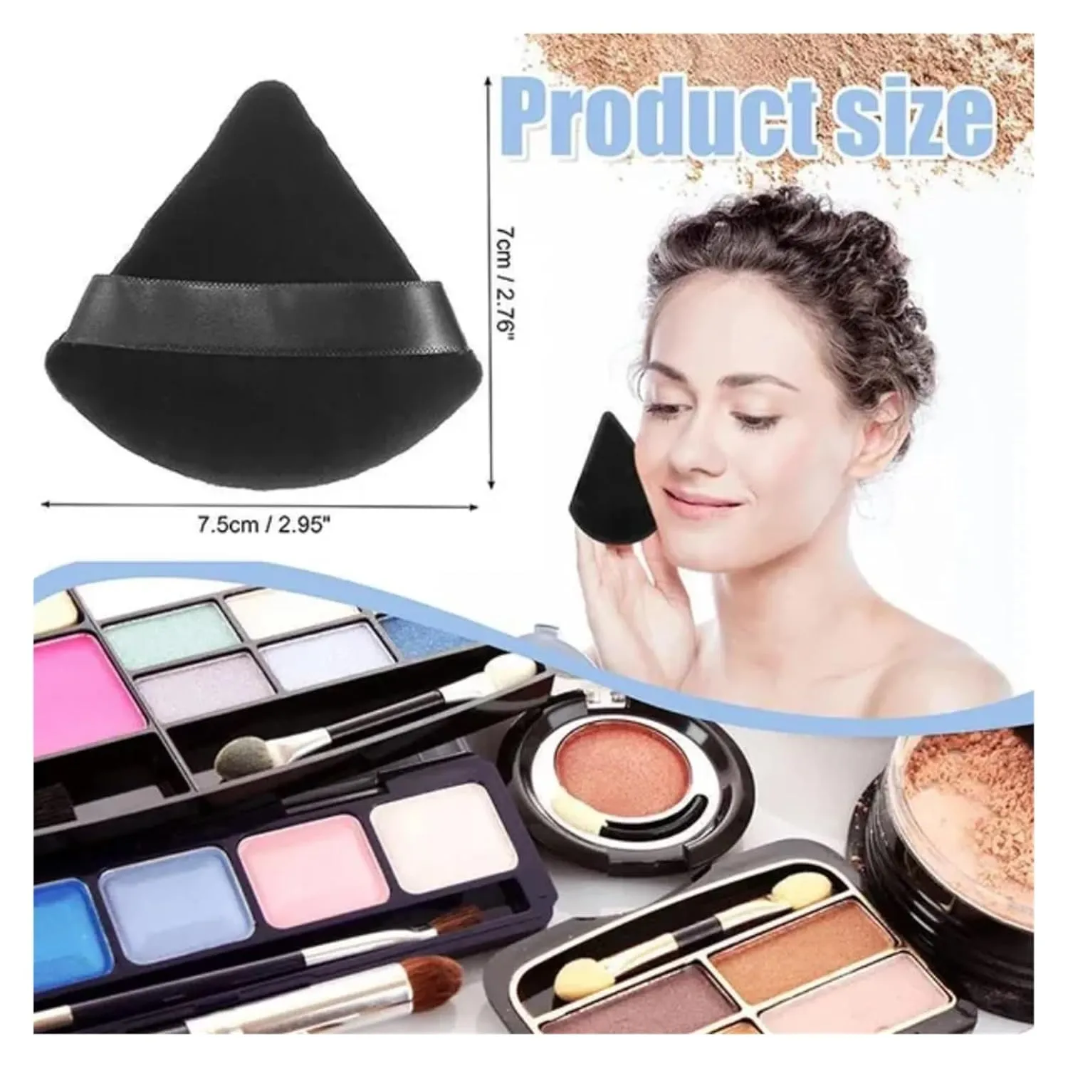 SBTRKT 10Pcs Triangle Powder Puff Mini Face Makeup Sponge Cosmetics Soft Cotton Face Powder Puff Washable Velvet Makeup Puff Tools (Color : Black)