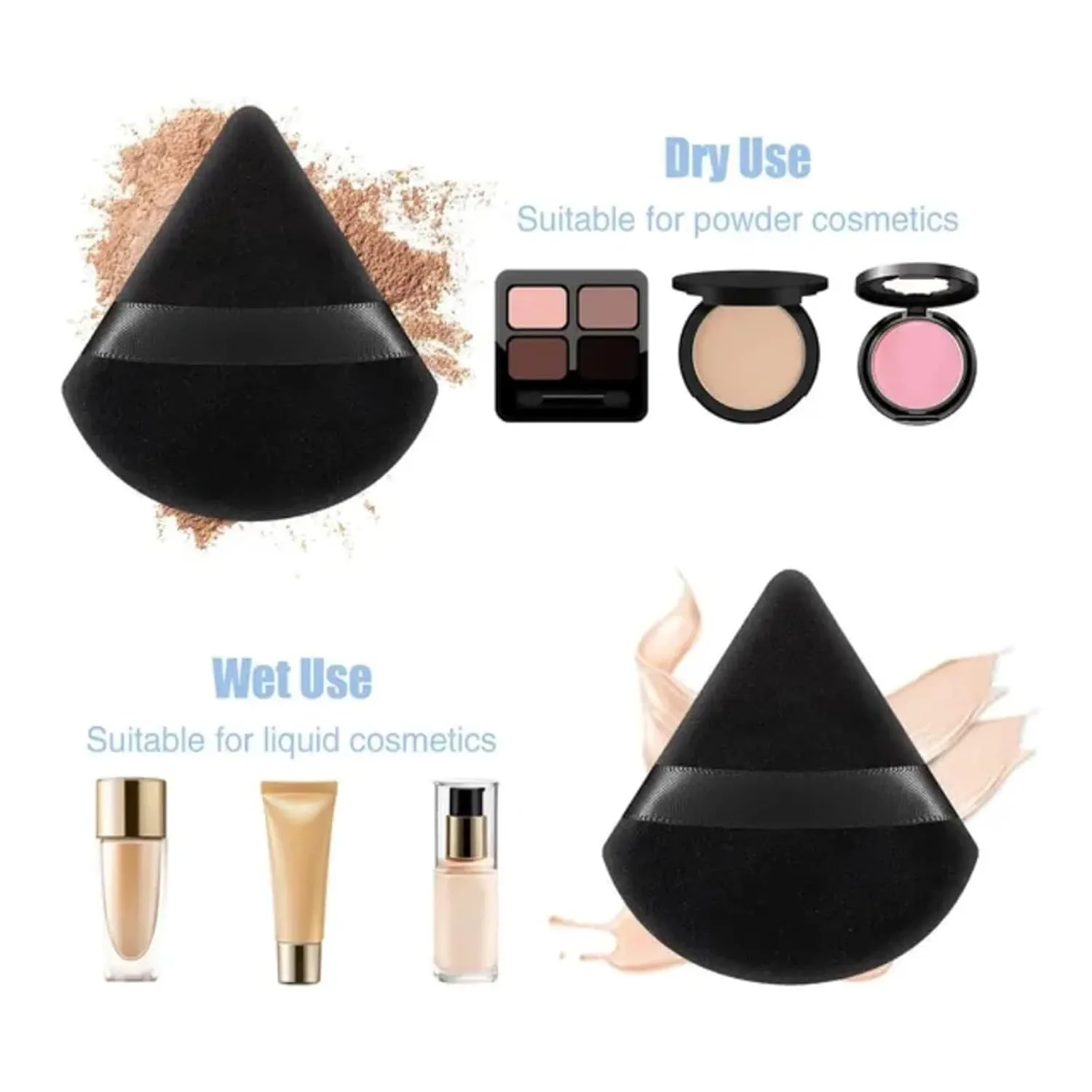 SBTRKT 10Pcs Triangle Powder Puff Mini Face Makeup Sponge Cosmetics Soft Cotton Face Powder Puff Washable Velvet Makeup Puff Tools (Color : Black)