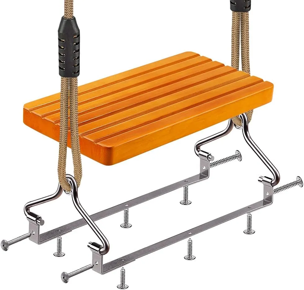 SELEWARE Hanging Wooden Swing, 17.5" x 8.2" Swing Seat with Adjustable Nylon Rope and 2 Carabiners, Wooden Tree Swing for Adults Kids Indoor Outdoor Backyard, 500lbs Capacity