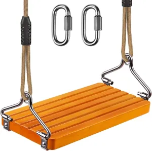 SELEWARE Hanging Wooden Swing, 17.5" x 8.2" Swing Seat with Adjustable Nylon Rope and 2 Carabiners, Wooden Tree Swing for Adults Kids Indoor Outdoor Backyard, 500lbs Capacity