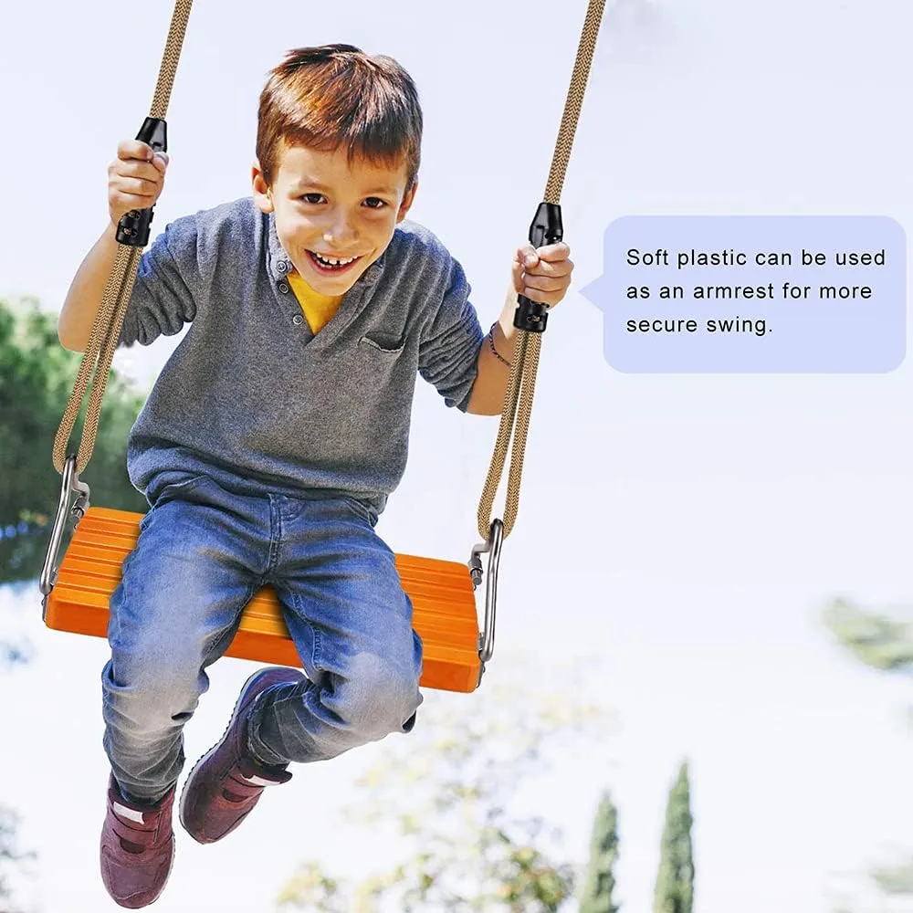 SELEWARE Hanging Wooden Swing, 17.5" x 8.2" Swing Seat with Adjustable Nylon Rope and 2 Carabiners, Wooden Tree Swing for Adults Kids Indoor Outdoor Backyard, 500lbs Capacity