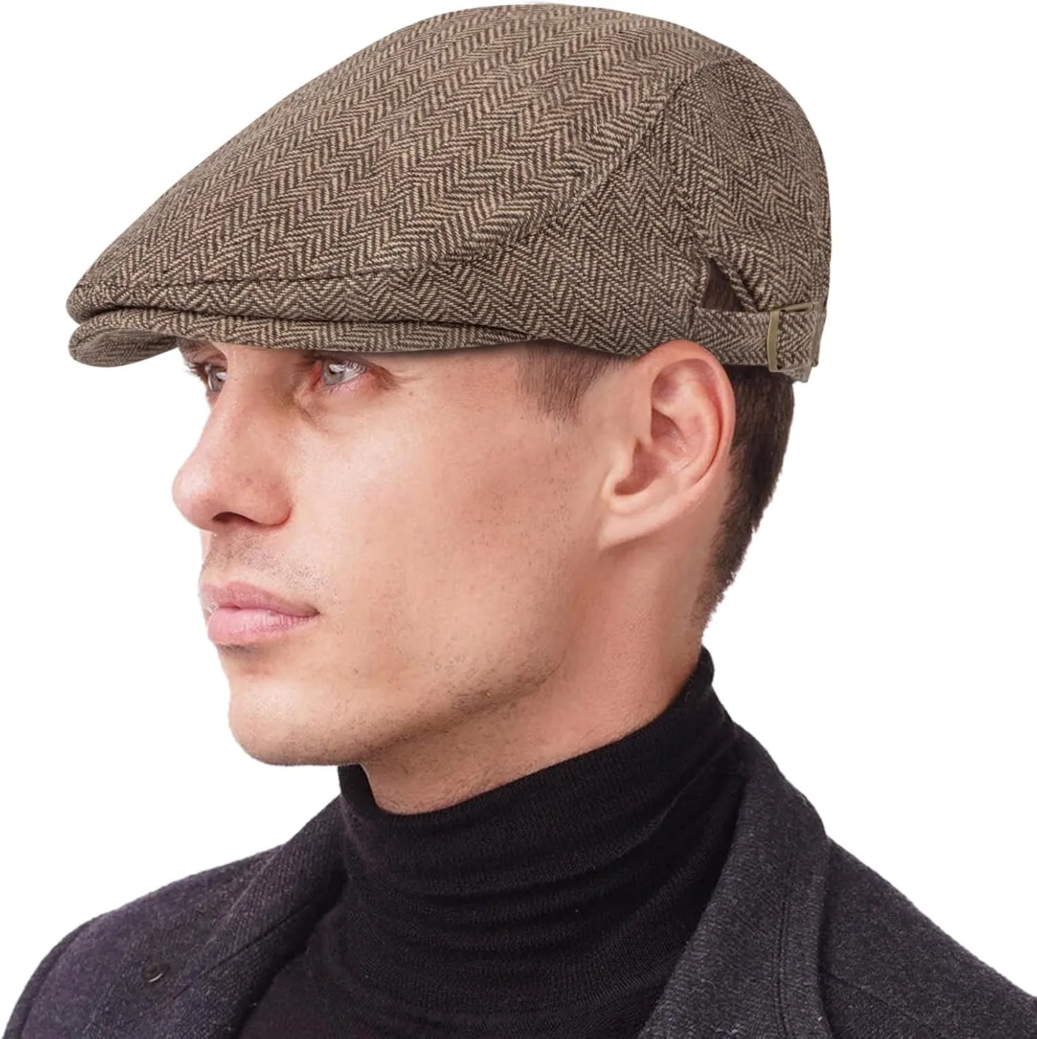 Senker Fashion 2 Pack Newsboy Cap for Men Adjustable Herringbone Tweed Wool Hats Blend Flat Cap Ivy Cabbie Driving Hat