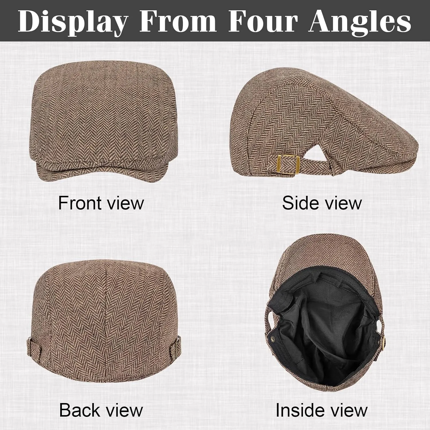Senker Fashion 2 Pack Newsboy Cap for Men Adjustable Herringbone Tweed Wool Hats Blend Flat Cap Ivy Cabbie Driving Hat