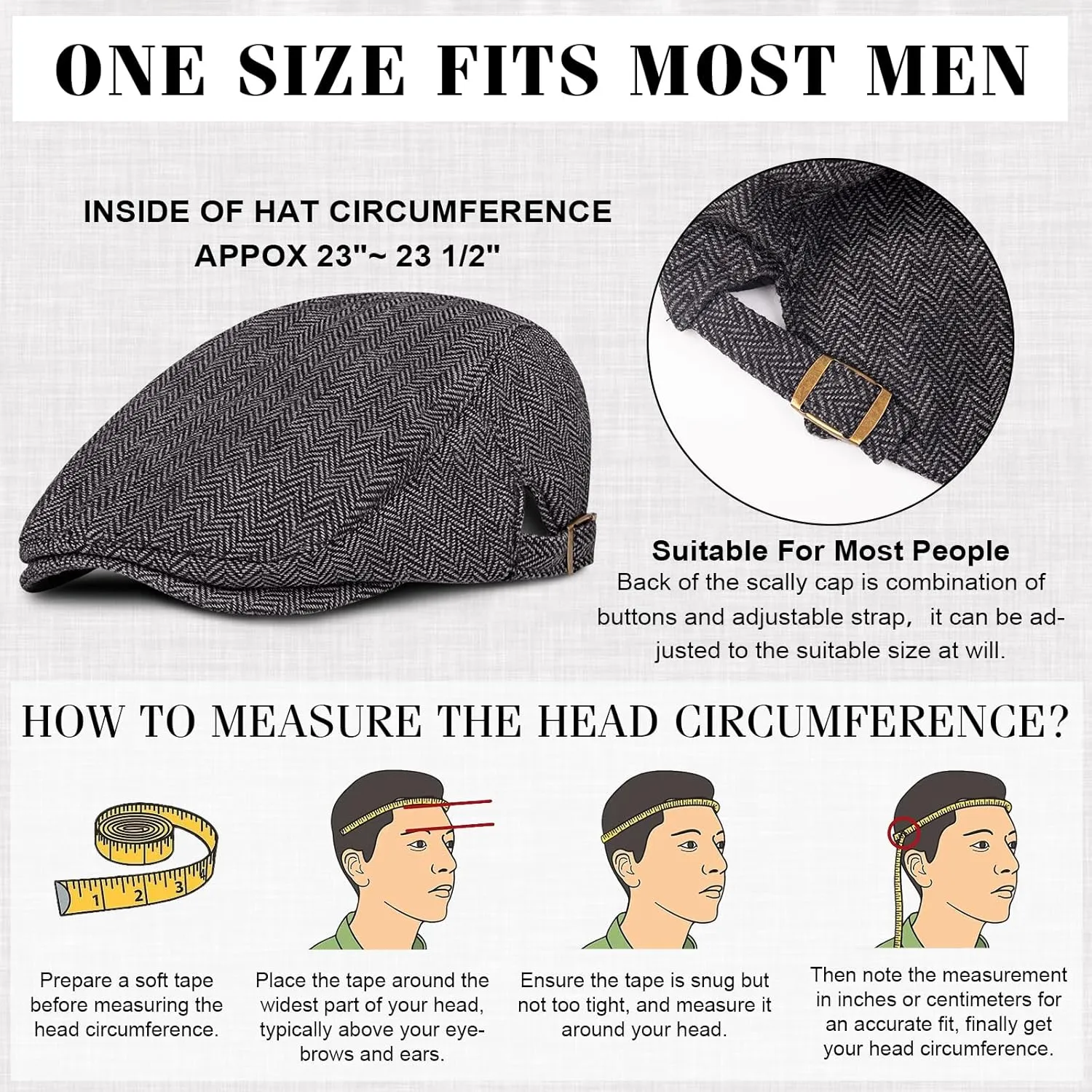 Senker Fashion 2 Pack Newsboy Cap for Men Adjustable Herringbone Tweed Wool Hats Blend Flat Cap Ivy Cabbie Driving Hat
