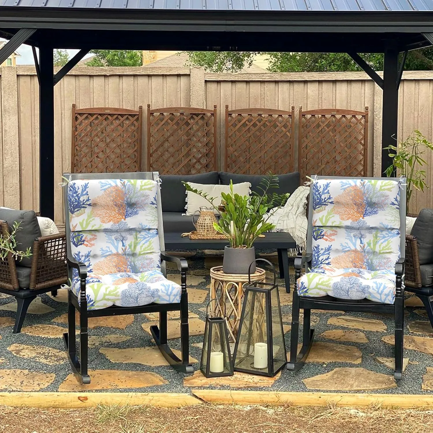 Set of 2 Outdoor High Back Chair Cushions 44"x 22",Water Repellent Rocking Seat Cushions Replacement, Seat/Back Chair Cushions for Patio,Porch,Balcony and Indoor - Coral Multi