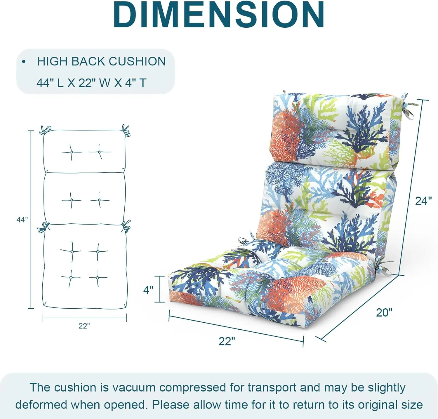 Set of 2 Outdoor High Back Chair Cushions 44"x 22",Water Repellent Rocking Seat Cushions Replacement, Seat/Back Chair Cushions for Patio,Porch,Balcony and Indoor - Coral Multi