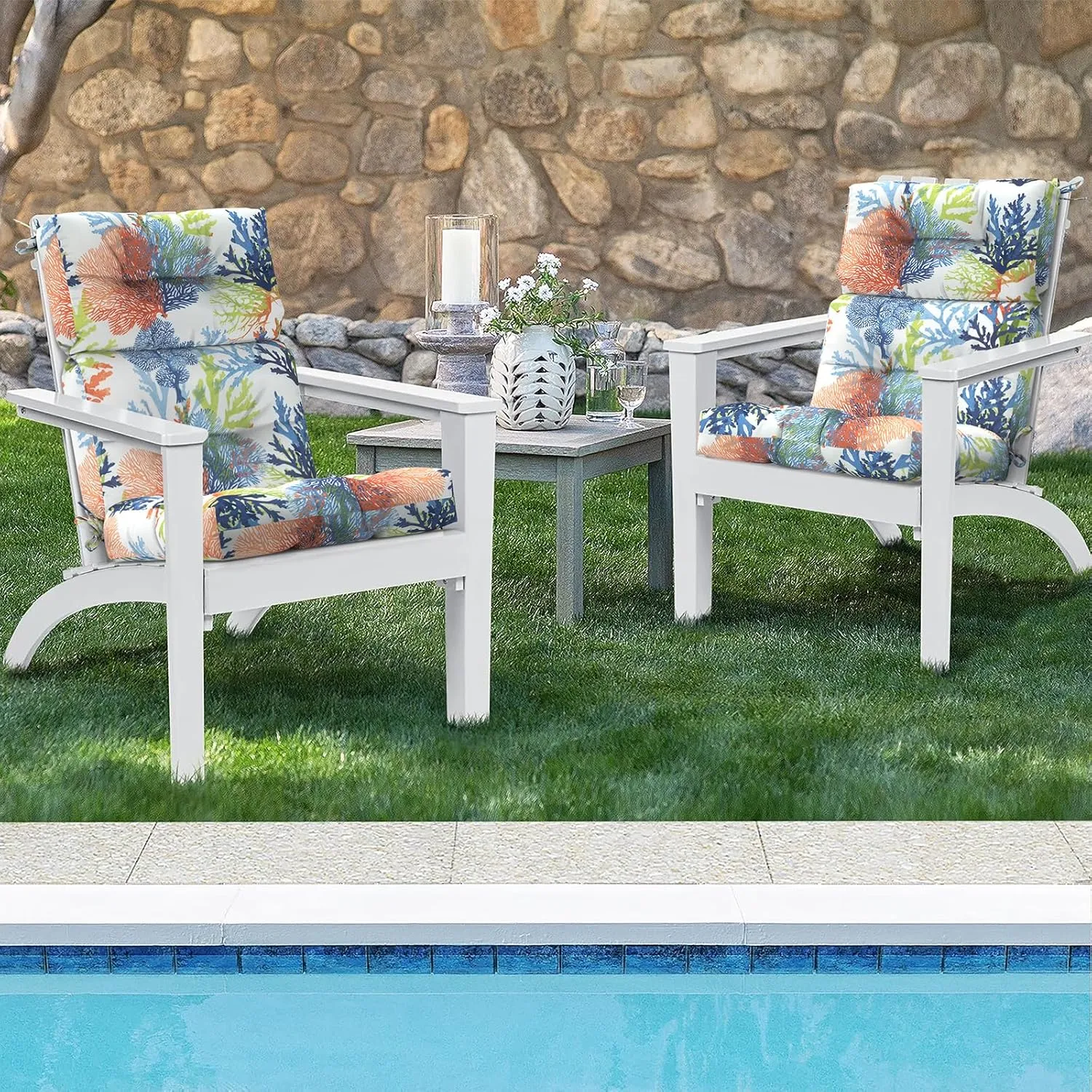 Set of 2 Outdoor High Back Chair Cushions 44"x 22",Water Repellent Rocking Seat Cushions Replacement, Seat/Back Chair Cushions for Patio,Porch,Balcony and Indoor - Coral Multi