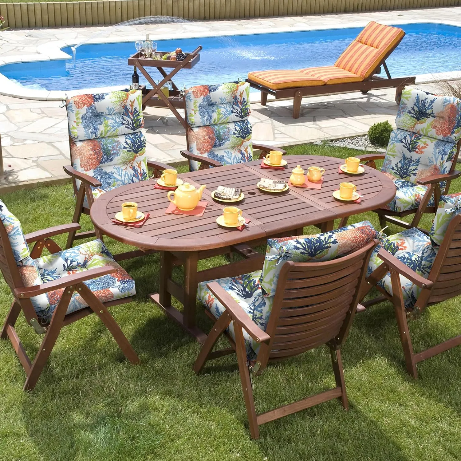 Set of 2 Outdoor High Back Chair Cushions 44"x 22",Water Repellent Rocking Seat Cushions Replacement, Seat/Back Chair Cushions for Patio,Porch,Balcony and Indoor - Coral Multi