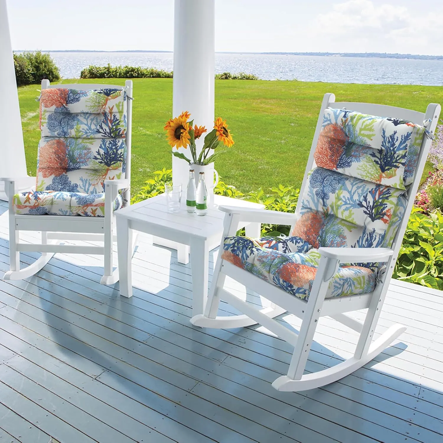 Set of 2 Outdoor High Back Chair Cushions 44"x 22",Water Repellent Rocking Seat Cushions Replacement, Seat/Back Chair Cushions for Patio,Porch,Balcony and Indoor - Coral Multi