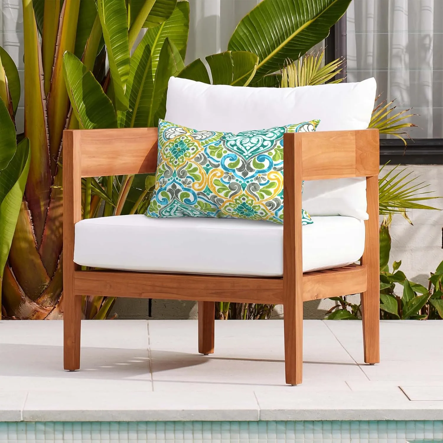 Set of 2 Outdoor Lumbar Pillows 12 x 20 Inch, Rectangle Patio Lumbar Pillows with Inner, Decorative Throw Pillows for Balcony, Porch, Couch and Patio Furniture Use - Damask Green