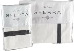 Sferra Estate Collection - 100% Long-Staple 200 Thread Count Cotton Percale with Sateen Appliqué - Cooling, Soft, and Breathable Bed Linens, 4pc King Sheet Set, White/Charcoal