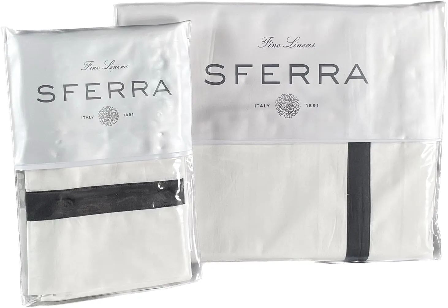 Sferra Estate Collection - 100% Long-Staple 200 Thread Count Cotton Percale with Sateen Appliqué - Cooling, Soft, and Breathable Bed Linens, 4pc King Sheet Set, White/Charcoal
