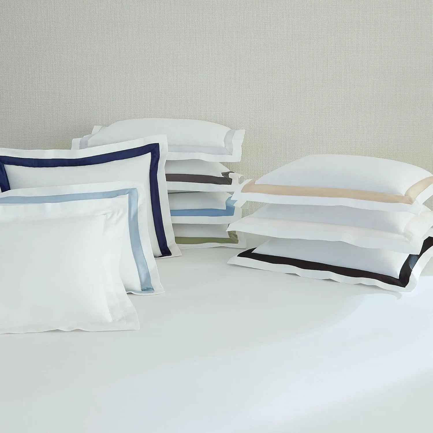 Sferra Estate Collection - 100% Long-Staple 200 Thread Count Cotton Percale with Sateen Appliqué - Cooling, Soft, and Breathable Bed Linens, 4pc King Sheet Set, White/Charcoal