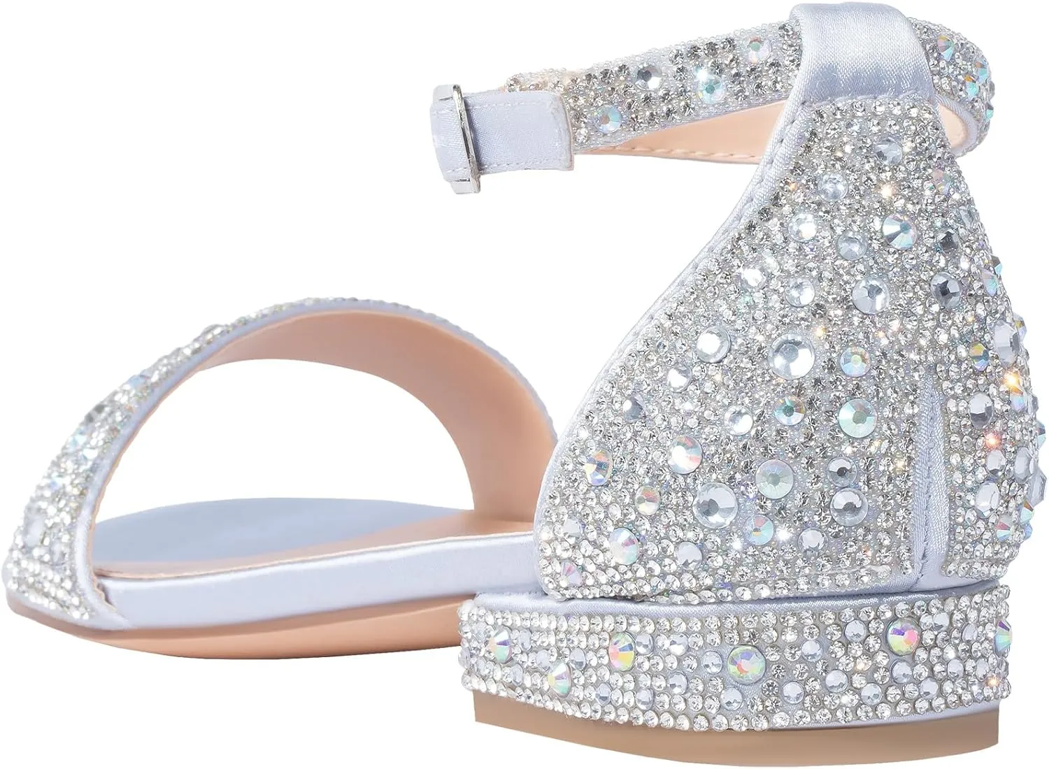SheSole Women's Rhinestone Low Block Heel Sandals Sparkly Ankle Strap Sandal Bridal Wedding Dress Shoes Silver Gold White