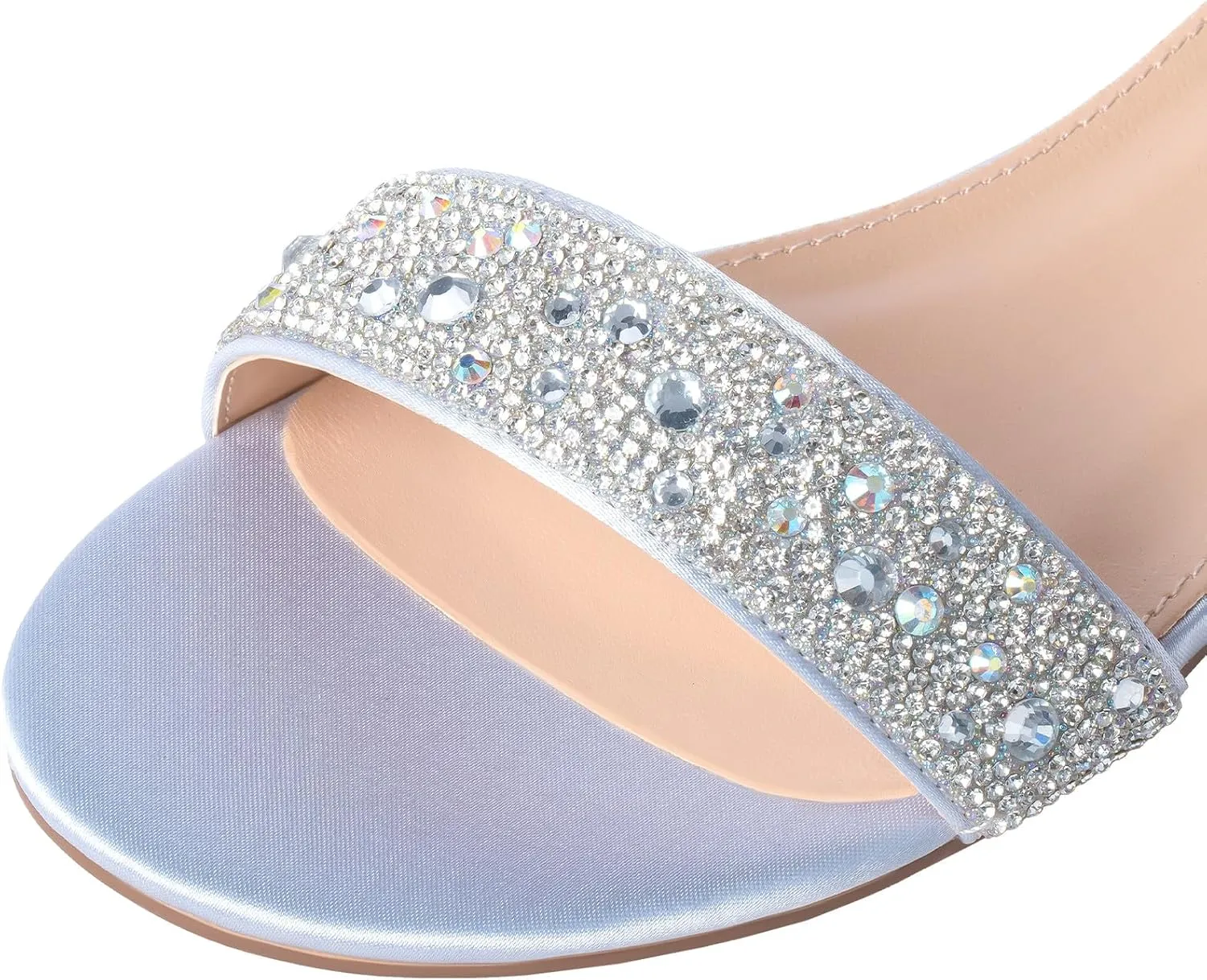 SheSole Women's Rhinestone Low Block Heel Sandals Sparkly Ankle Strap Sandal Bridal Wedding Dress Shoes Silver Gold White