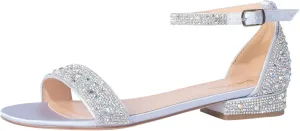SheSole Women's Rhinestone Low Block Heel Sandals Sparkly Ankle Strap Sandal Bridal Wedding Dress Shoes Silver Gold White