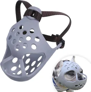 Short Snout Dog Muzzle- Adjustable Soft Silicone Flat Faced Muzzle Bulldog Muzzle Breathable Dog Mask for Biting Chewing Training Licking and Grooming (Gray, M（Head 13-15"）)