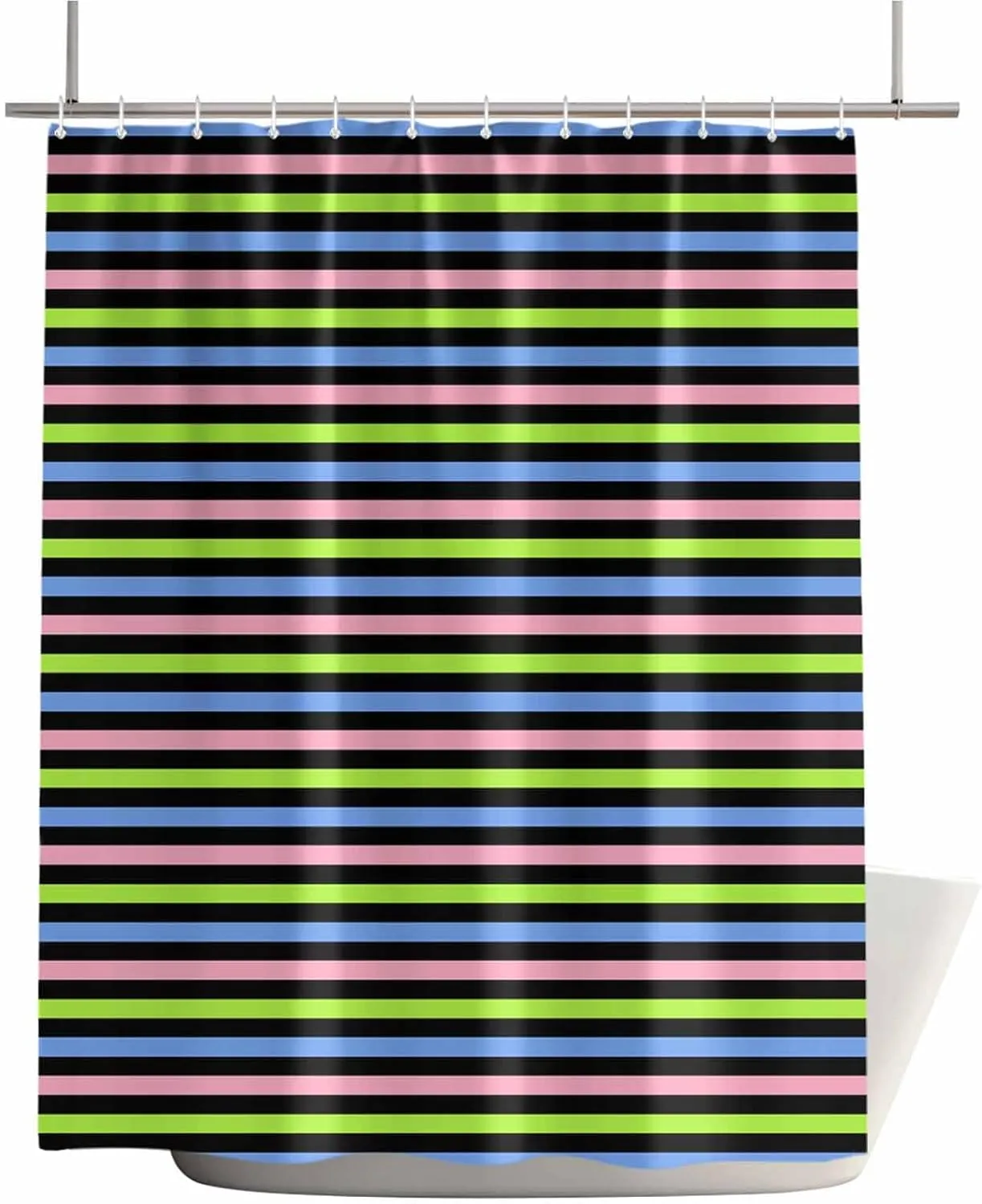 Shower Curtains for Bathroom-72x84in,Green Blue Pink Stripe Waterproof Bath Curtain Grommet Shower Curtain Set with Hooks,Classic Geometric Line Washable Bath Accessories