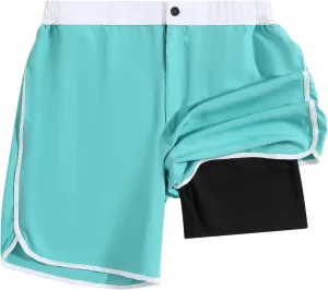 SILKWORLD Mens Swim Trunks Front Zipper Fly Quick Dry Beach Shorts with Compression Liner and Back Zipper Pockets