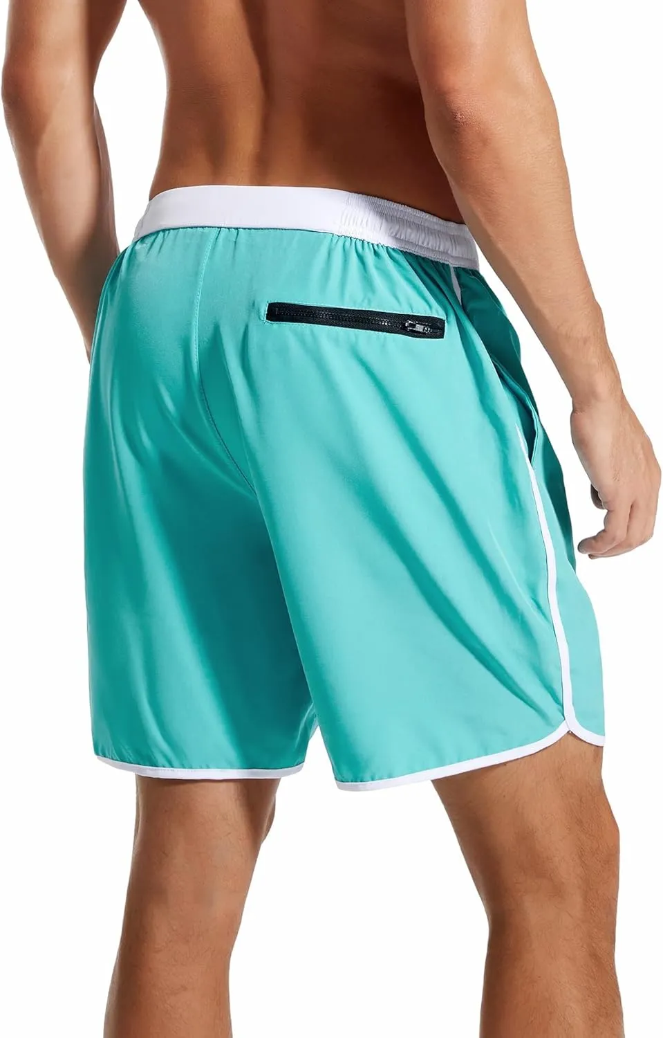 SILKWORLD Mens Swim Trunks Front Zipper Fly Quick Dry Beach Shorts with Compression Liner and Back Zipper Pockets