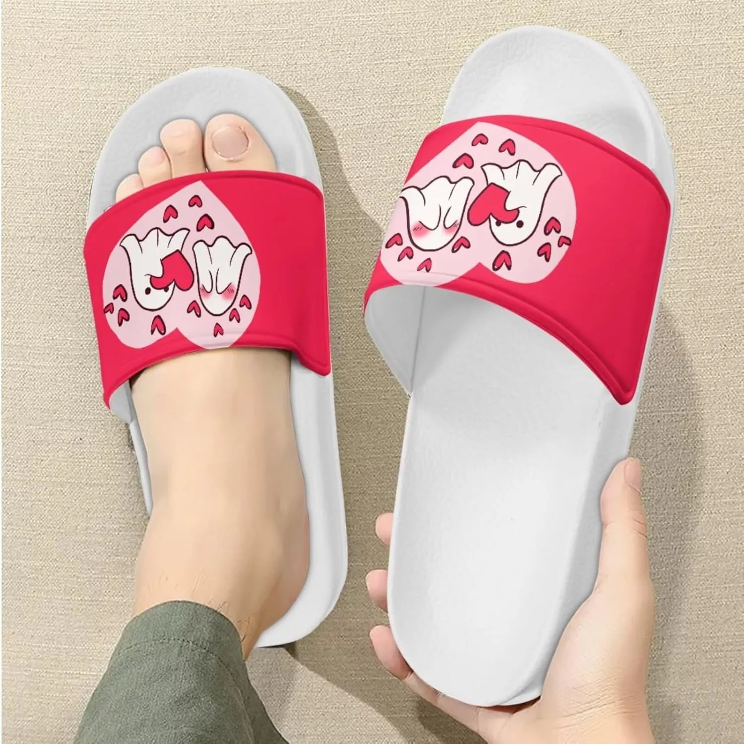 Slide Sandals Slippers for Women and Men, Cozy PU Uppers EVA Sole Non Slip Quick Drying Shower Shoes Bathroom Office