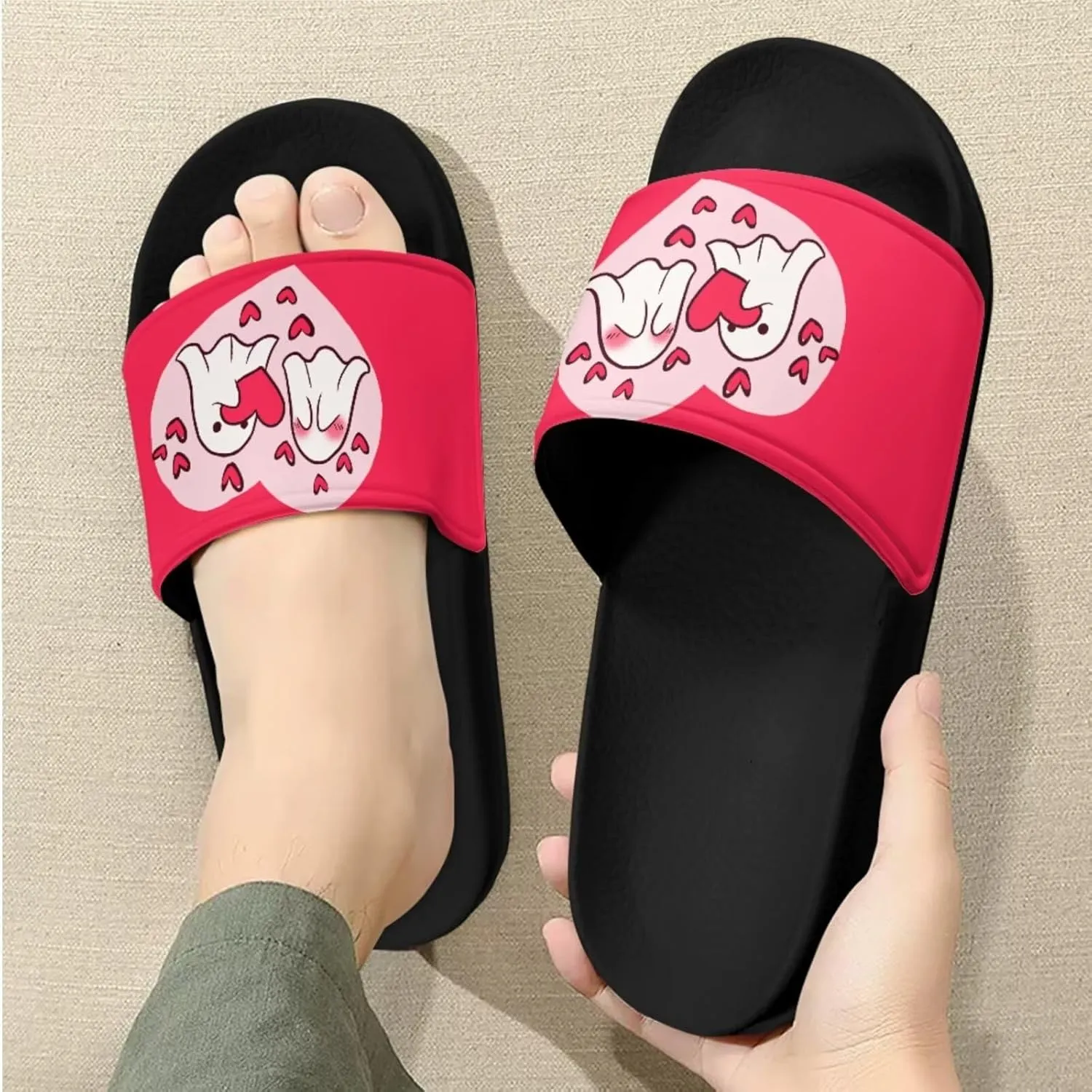 Slide Sandals Slippers for Women and Men, Cozy PU Uppers EVA Sole Non Slip Quick Drying Shower Shoes Bathroom Office