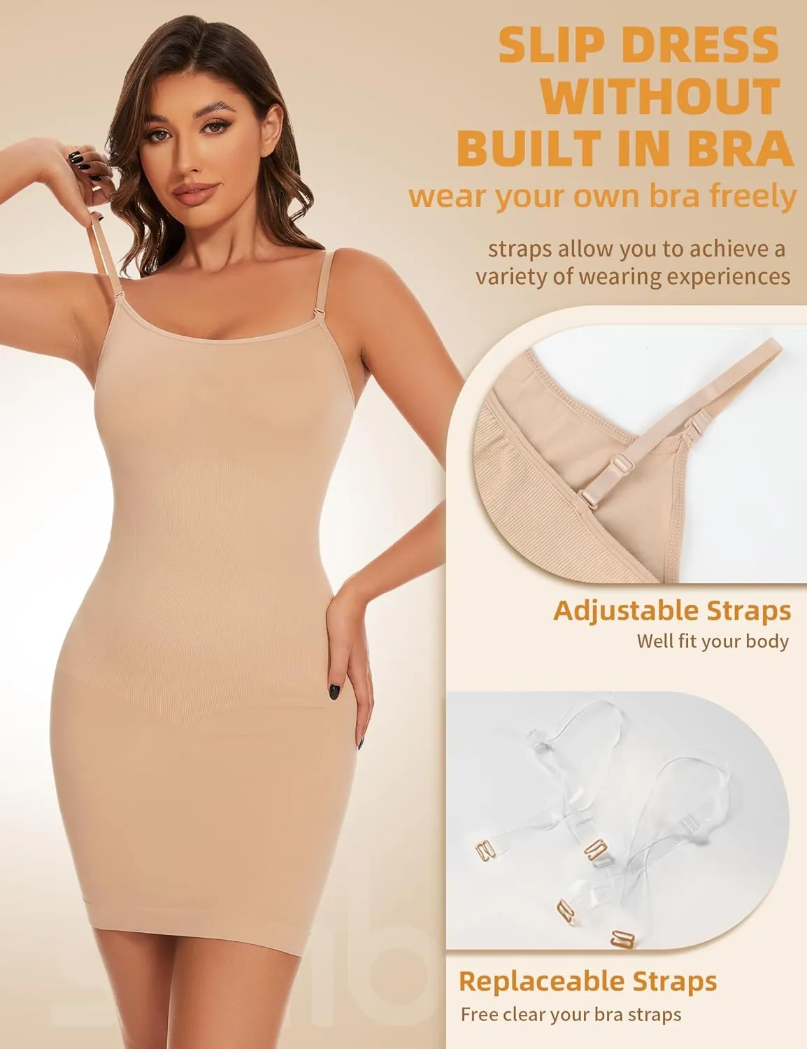 SLIMBELLE Shapewear Dress Slip for Women Tummy Control Adjustable Spaghetti Full Slip Seamless Body Shaper for Under Dresses