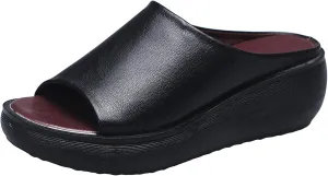 Slip on Sandals for Women Dressy Summer Casual Fish Mouth Open Toe Platform Wedge Slippers Comfortable Outdoor Ladies Thick Soled Shoes Slides