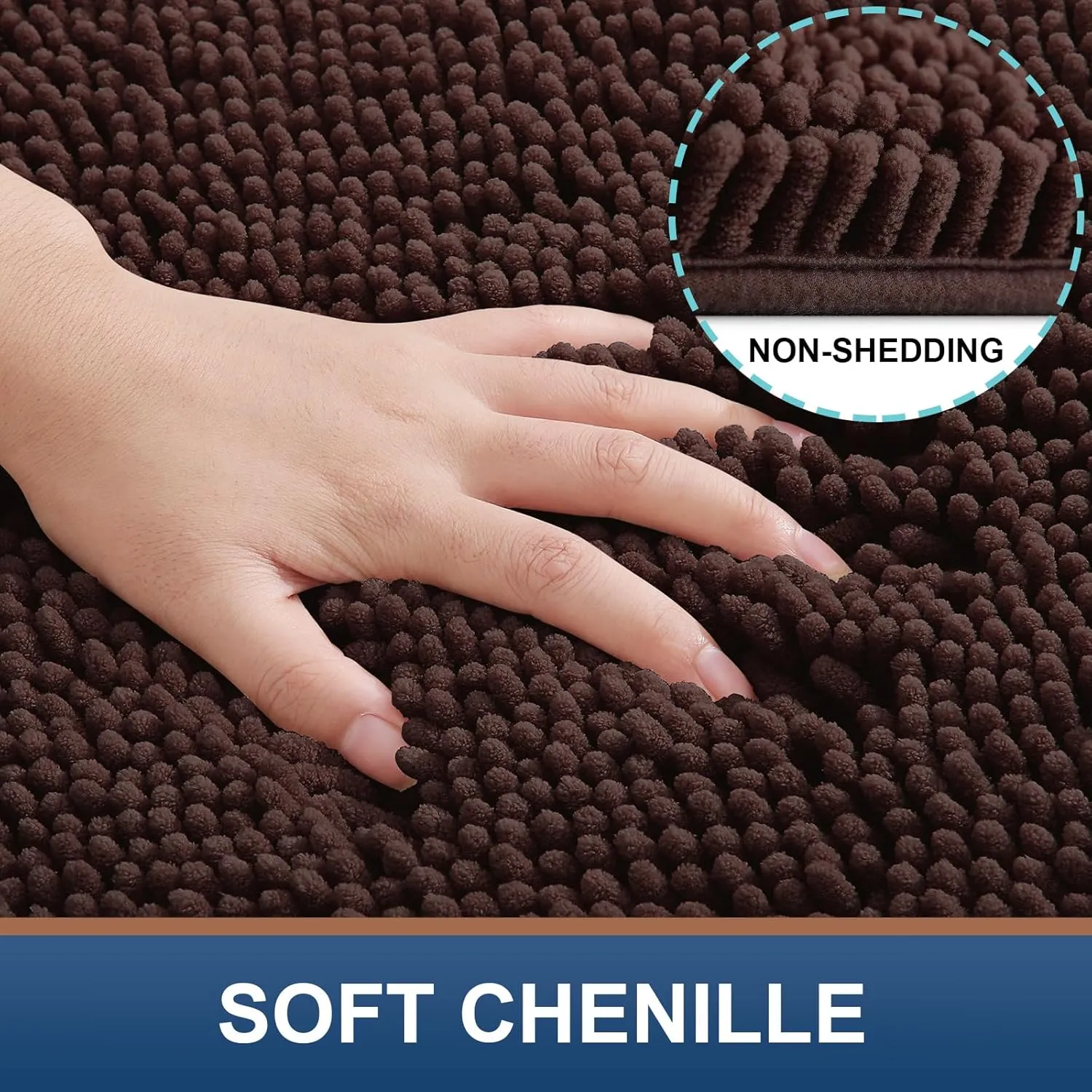 Smiry Bathroom Rugs Set 2 Piece, Soft Absorbent Chenille Bath Mat and U-Shaped Toilet Rug Set, Non Slip Shaggy Bath Carpet for Tub, Shower and Floor (30x20 24x20, Brown)