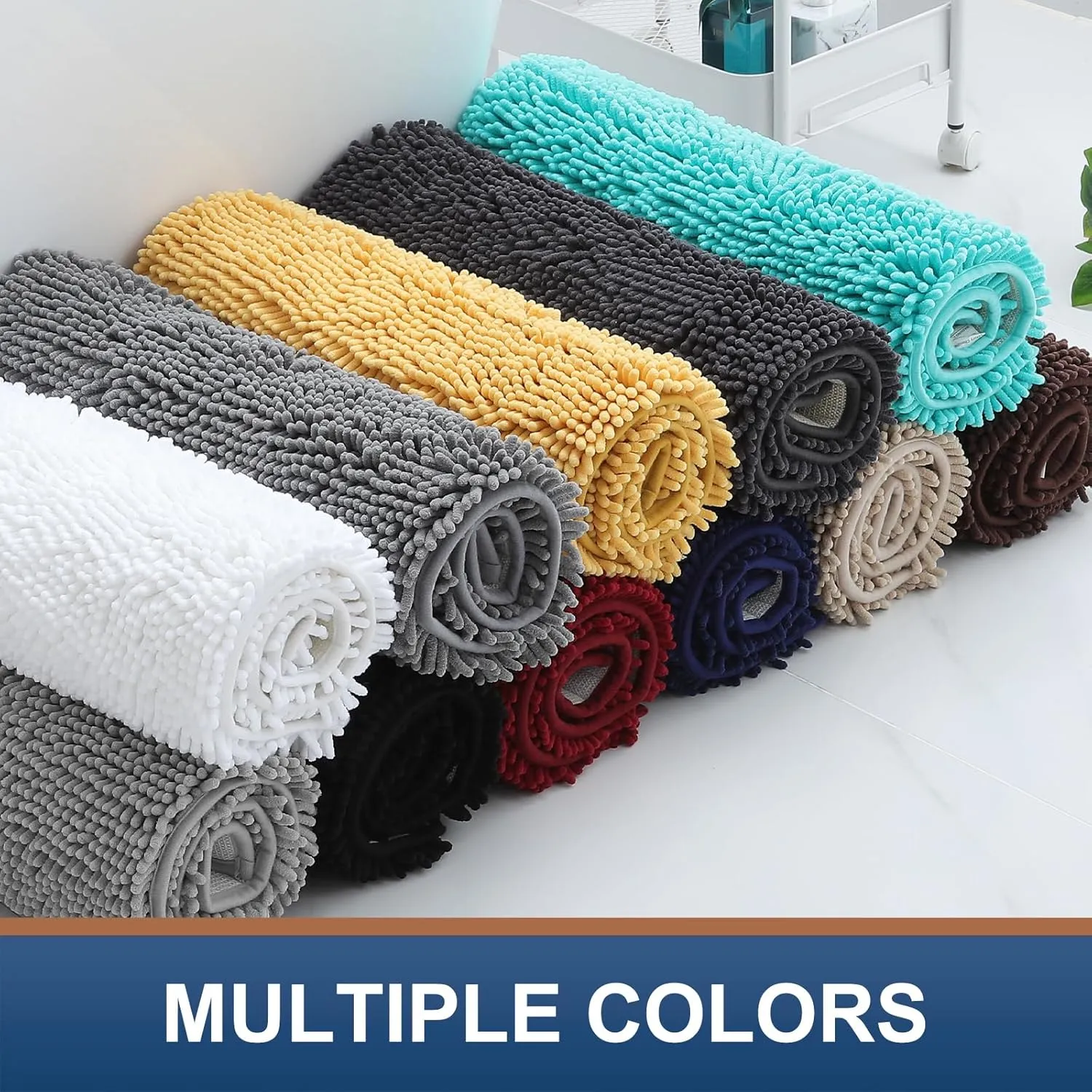 Smiry Bathroom Rugs Set 2 Piece, Soft Absorbent Chenille Bath Mat and U-Shaped Toilet Rug Set, Non Slip Shaggy Bath Carpet for Tub, Shower and Floor (30x20 24x20, Brown)