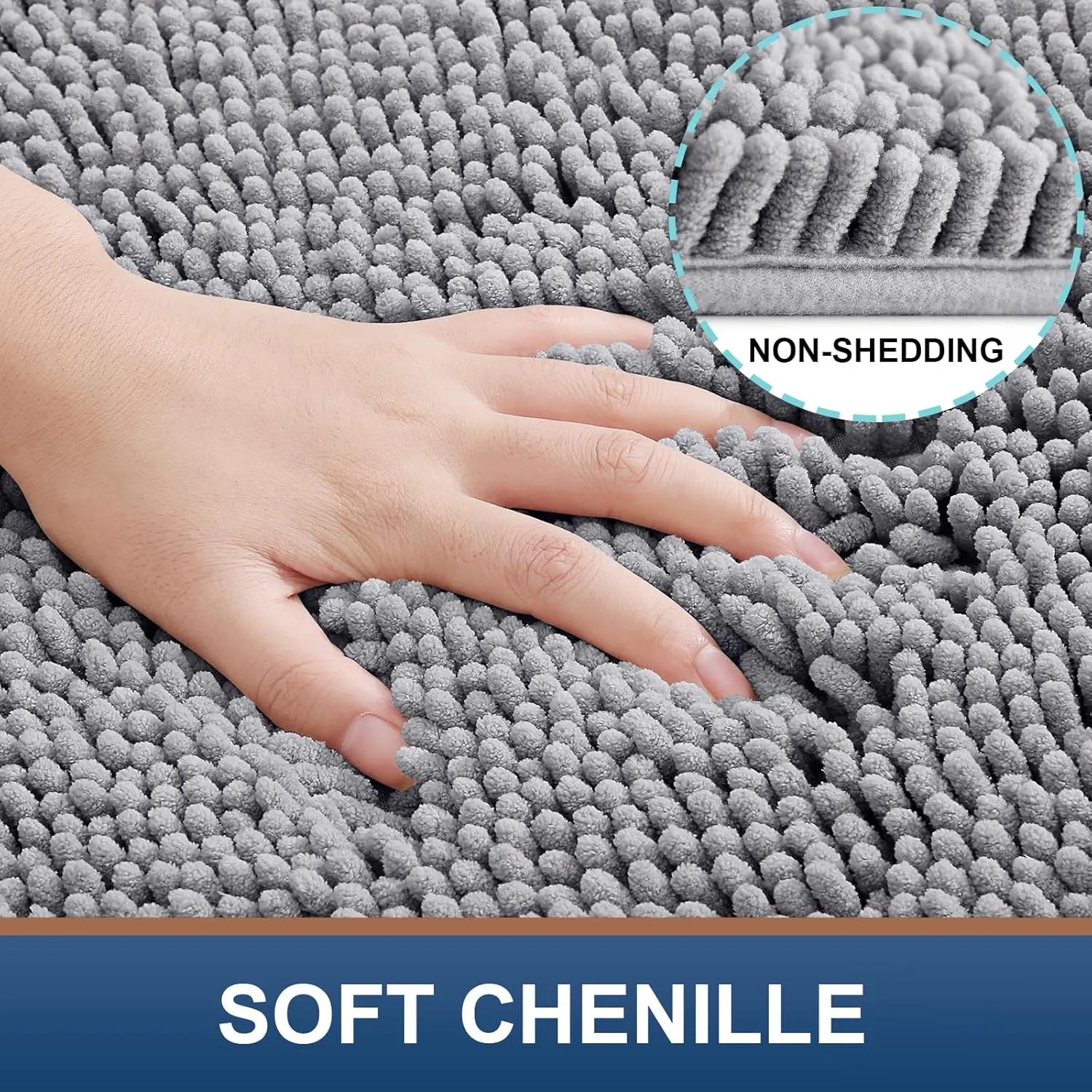 Smiry Bathroom Rugs Set 2 Piece, Soft Absorbent Chenille Bath Mat and U-Shaped Toilet Rug Set, Non Slip Shaggy Bath Carpet for Tub, Shower and Floor (30x20 24x20, Grey)