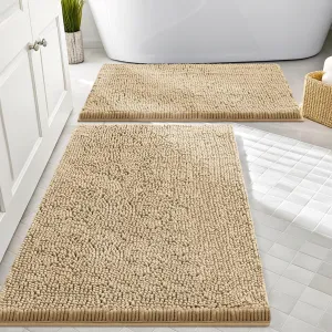 Smiry Bathroom Rugs Sets 2 Piece, Soft Absorbent Chenille Machine Washable Non Slip Shaggy Bath Rug Set for Tub, Shower, and Floor (30x20 24x16, Beige)
