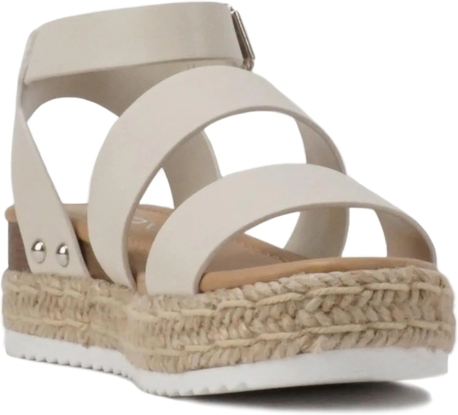 Soda BRYCE-2 Kids/Children/Girls Open Toe Two Bands Espadrille Jute Platform Wedge Casual Fashion Flatform Sandals with Buckle Ankle Strap