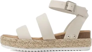 Soda BRYCE-2 Kids/Children/Girls Open Toe Two Bands Espadrille Jute Platform Wedge Casual Fashion Flatform Sandals with Buckle Ankle Strap