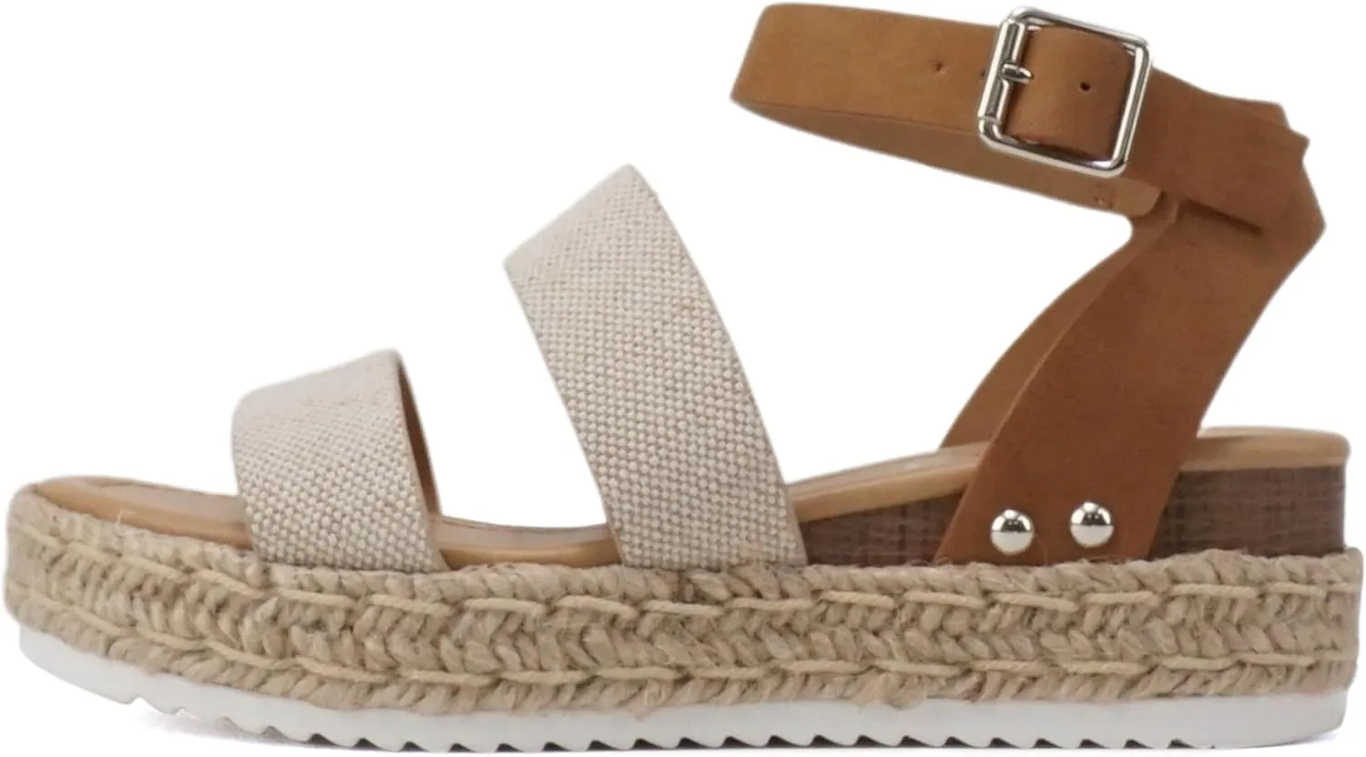 Soda BRYCE-2 Kids/Children/Girls Open Toe Two Bands Espadrille Jute Platform Wedge Casual Fashion Flatform Sandals with Buckle Ankle Strap