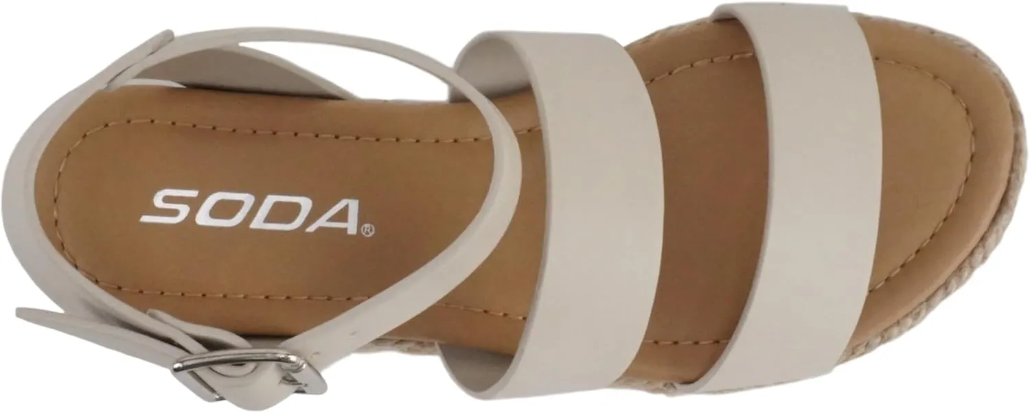 Soda BRYCE-2 Kids/Children/Girls Open Toe Two Bands Espadrille Jute Platform Wedge Casual Fashion Flatform Sandals with Buckle Ankle Strap