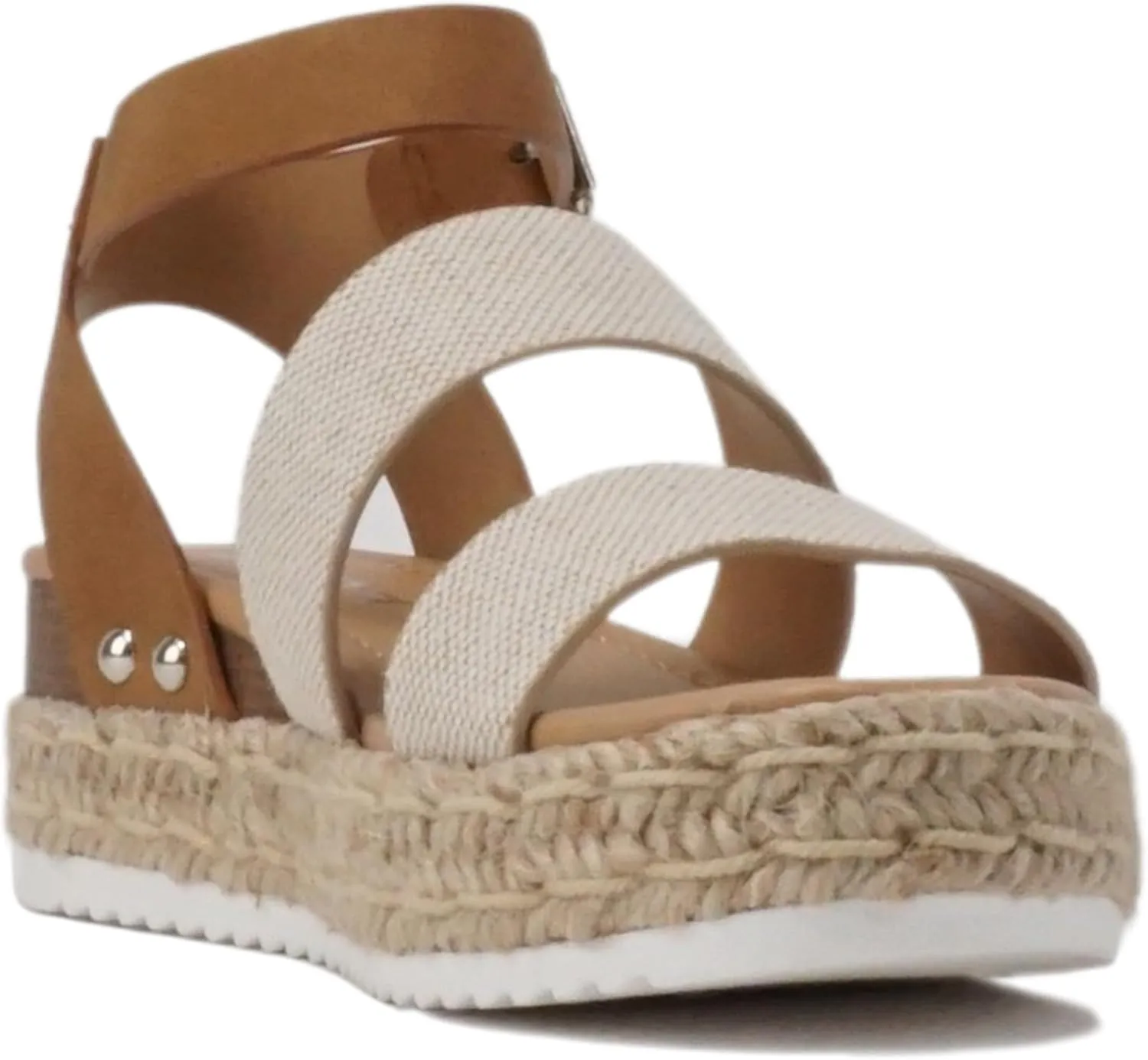 Soda BRYCE-2 Kids/Children/Girls Open Toe Two Bands Espadrille Jute Platform Wedge Casual Fashion Flatform Sandals with Buckle Ankle Strap