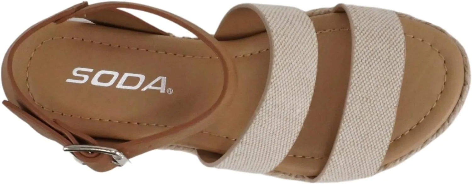 Soda BRYCE-2 Kids/Children/Girls Open Toe Two Bands Espadrille Jute Platform Wedge Casual Fashion Flatform Sandals with Buckle Ankle Strap
