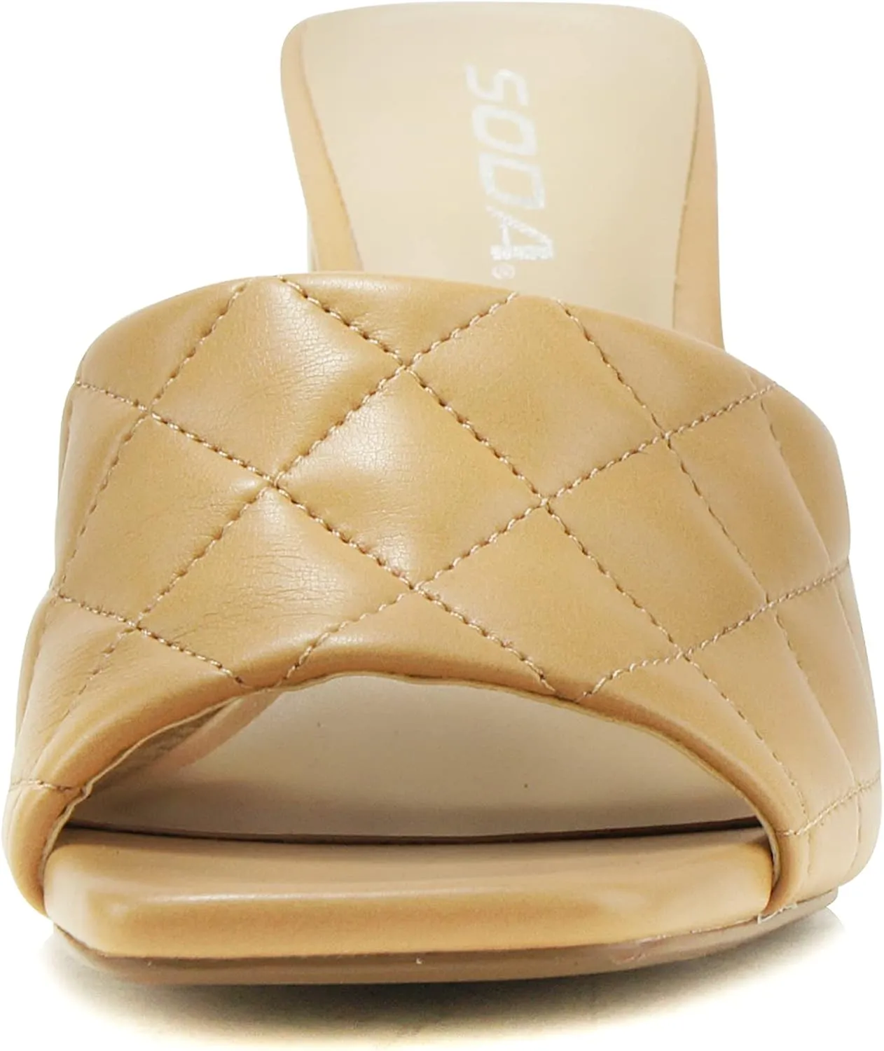 Soda JITTER ~ Women Slip On Flat Heel Squared Toe Diamond Quilted Fashion Sandal