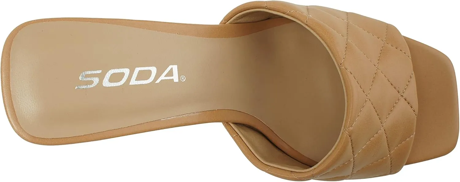 Soda JITTER ~ Women Slip On Flat Heel Squared Toe Diamond Quilted Fashion Sandal