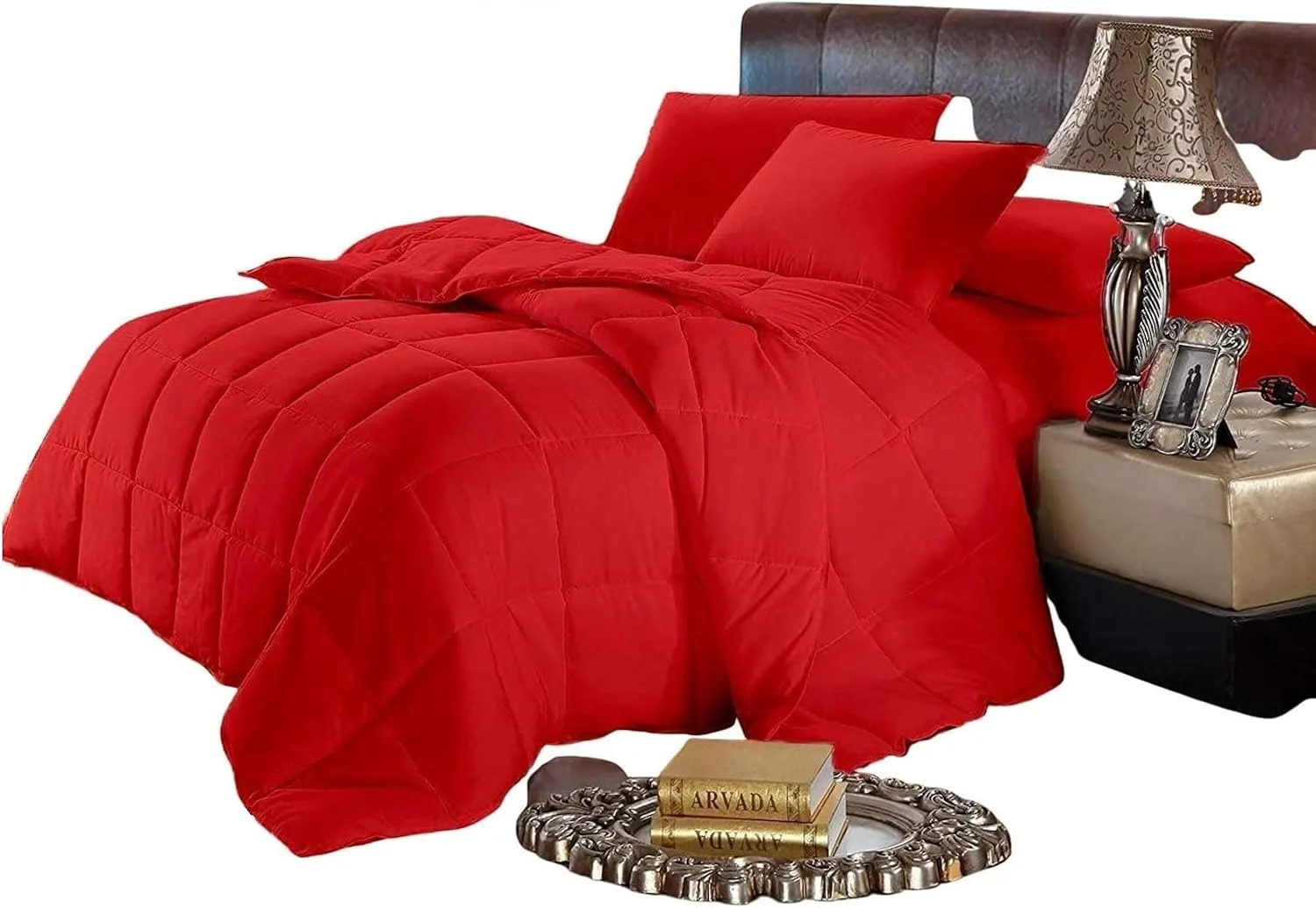 Soft Bed in Bag 1200 Series Egyptian Cotton 7 Piece 500 GSM Warm Comforter Set ( Comforter   Flat Sheet   Fitted Sheet 19" Deep   4 Pillow Cases ) Bedding Set Emperor King Red
