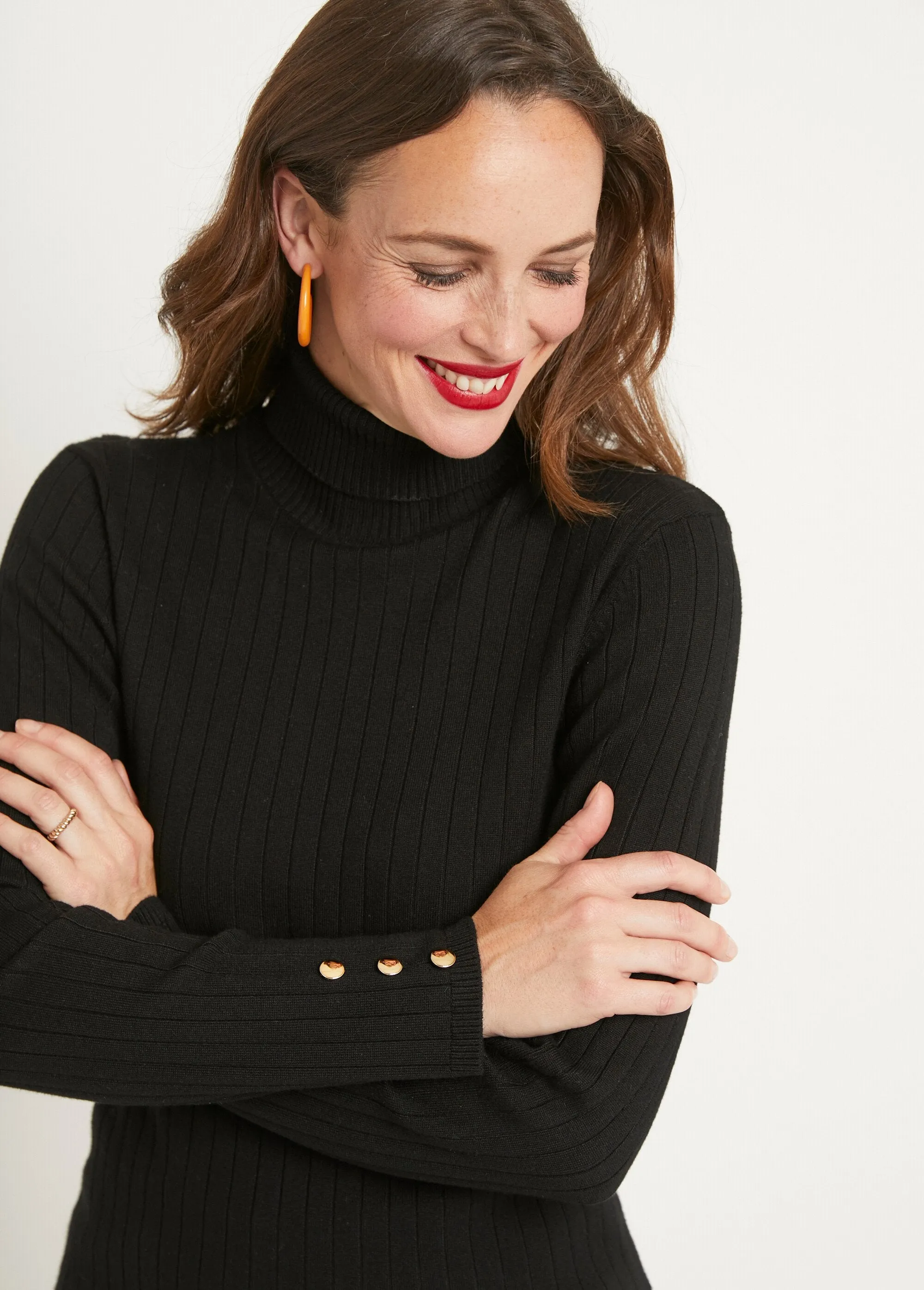 Soft ribbed short turtleneck flat ribbed sweater