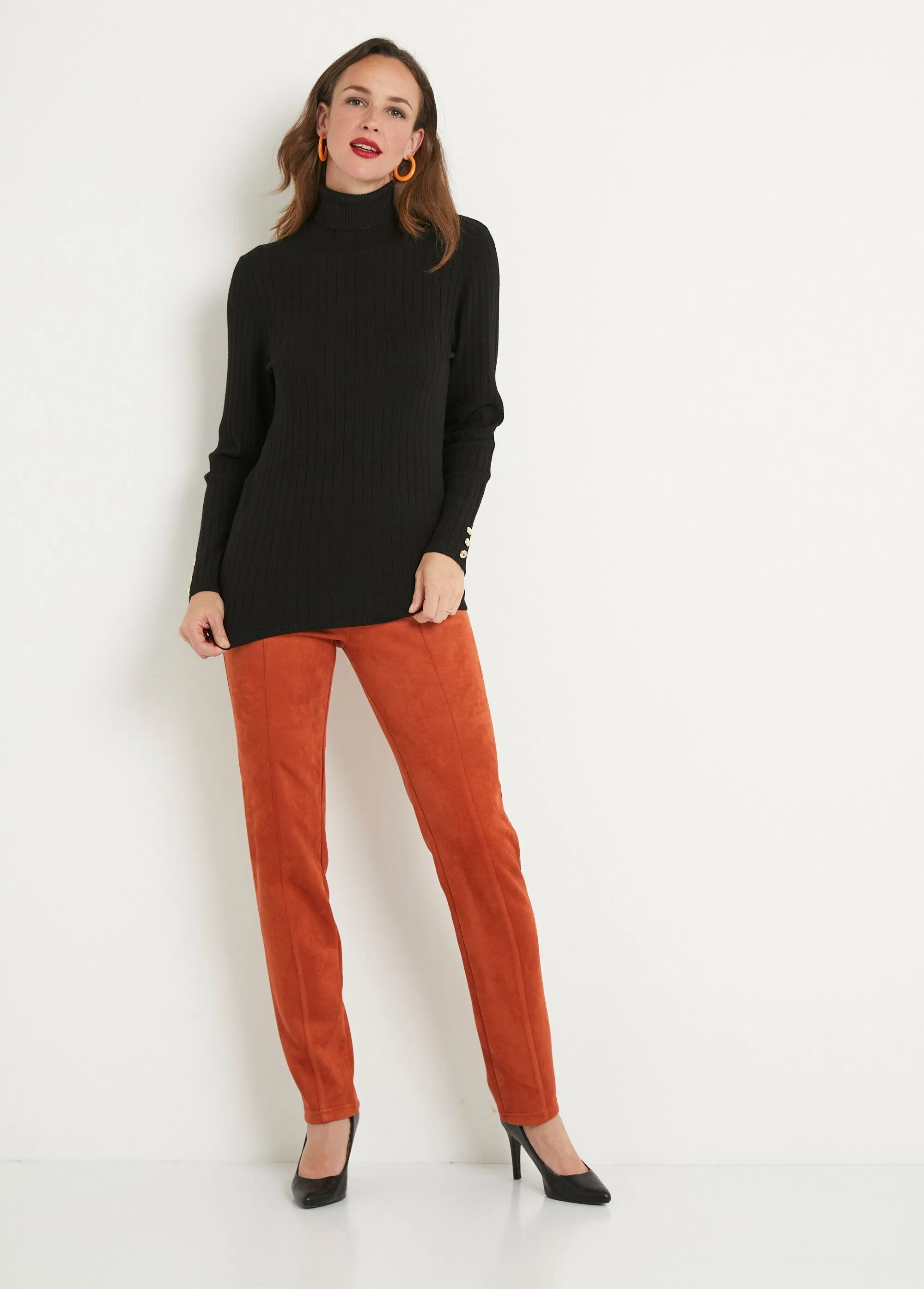 Soft ribbed short turtleneck flat ribbed sweater