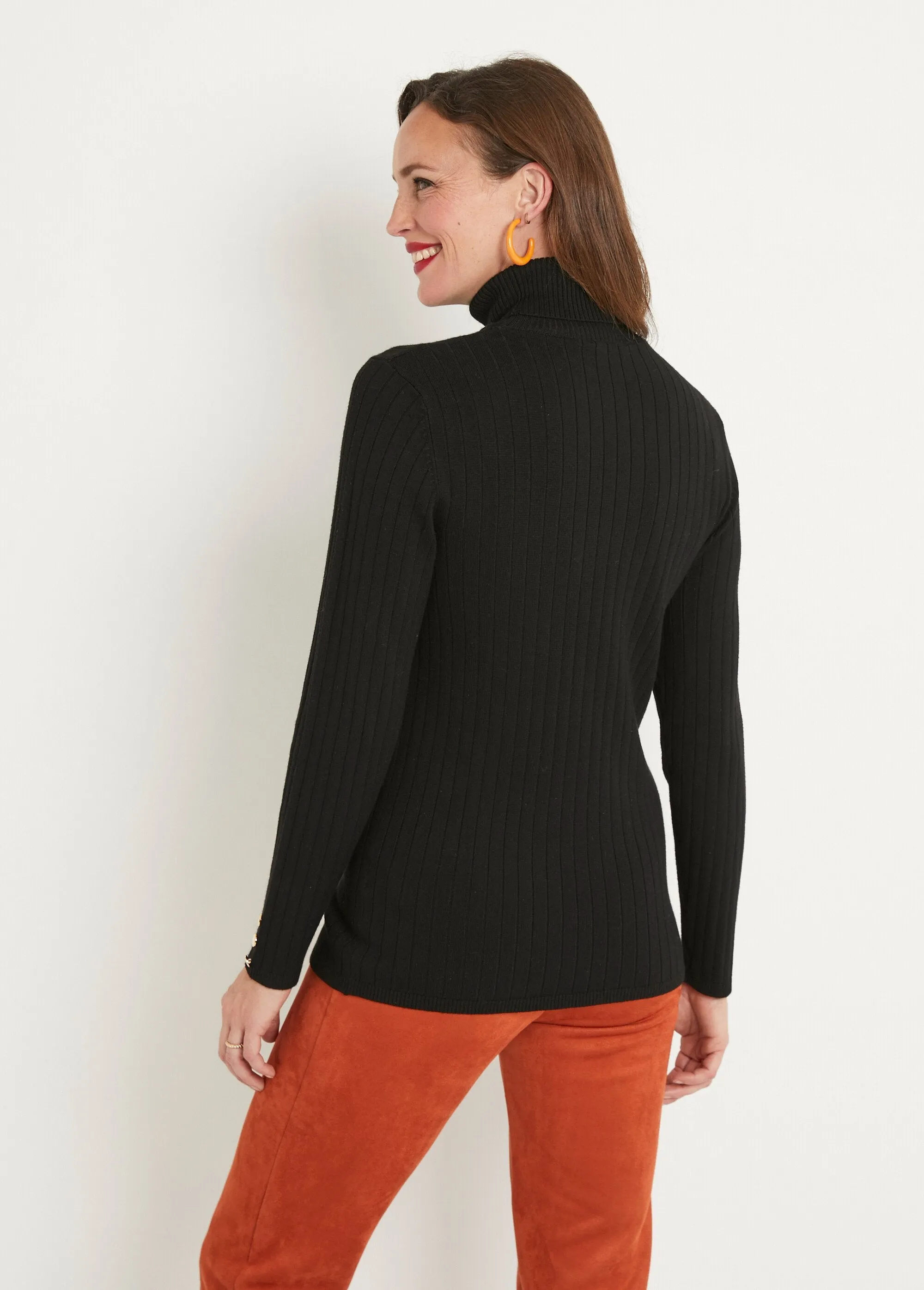 Soft ribbed short turtleneck flat ribbed sweater