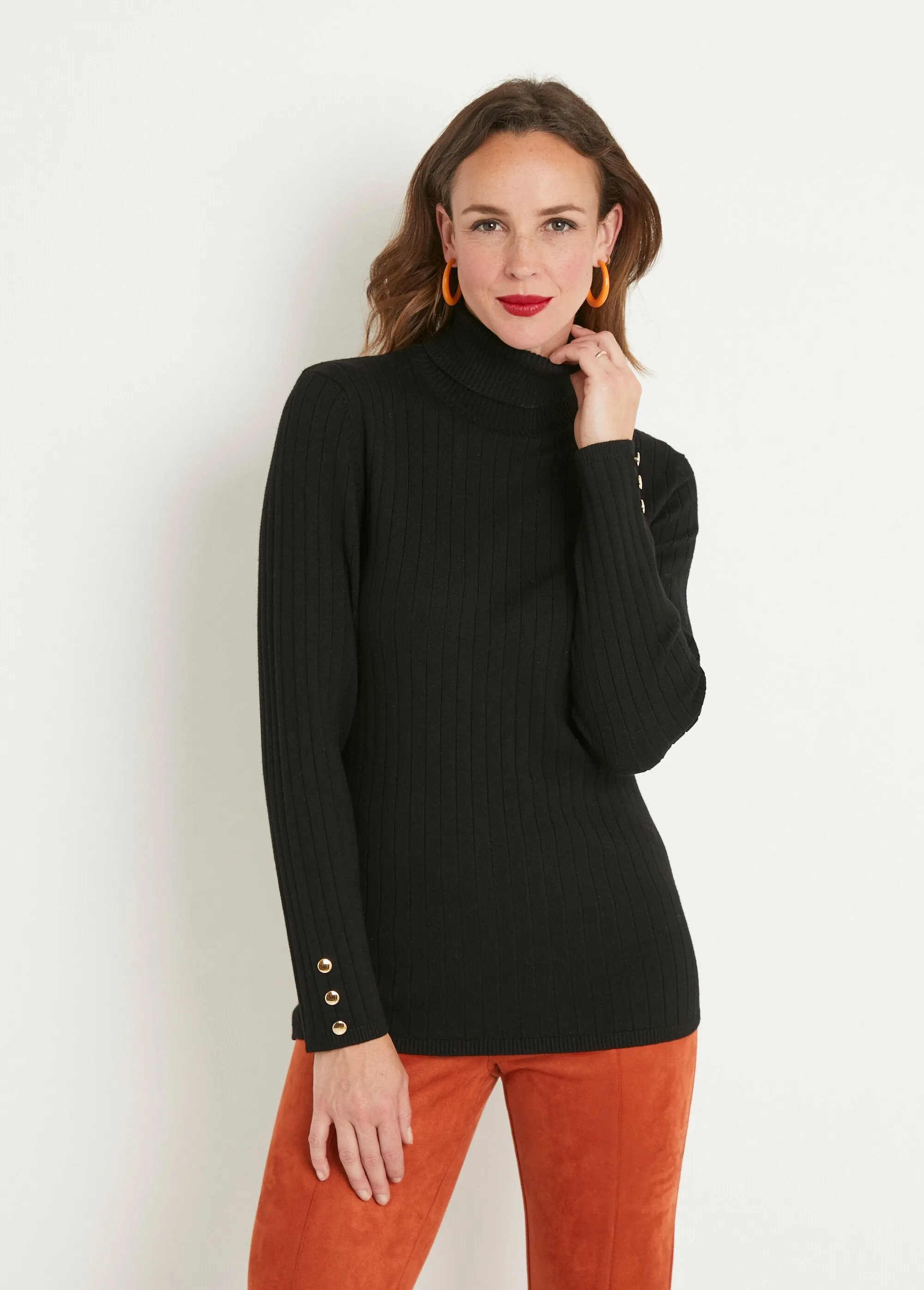 Soft ribbed short turtleneck flat ribbed sweater
