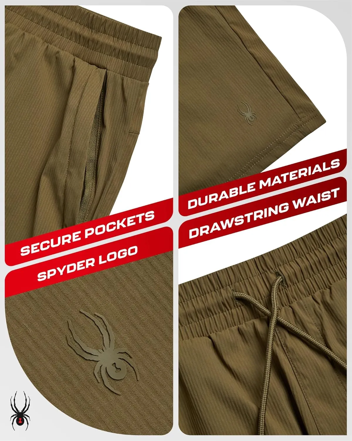 Spyder Mens Athletic Shorts - Quick Dry 8'' Inseam Workout Gym Shorts for Men with Zip Pockets and Drawstring (Sizes: S-XL)