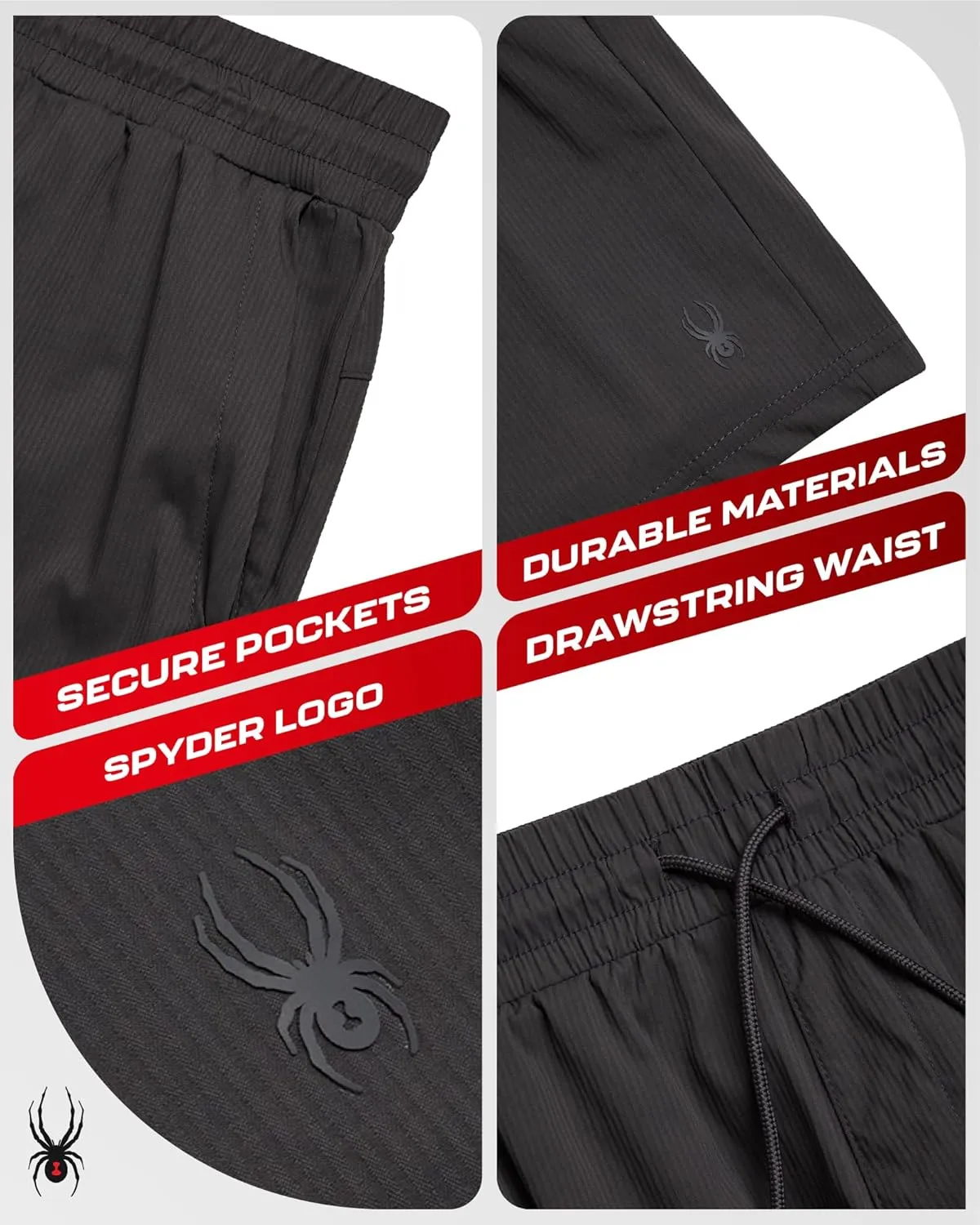 Spyder Mens Athletic Shorts - Quick Dry 8'' Inseam Workout Gym Shorts for Men with Zip Pockets and Drawstring (Sizes: S-XL)