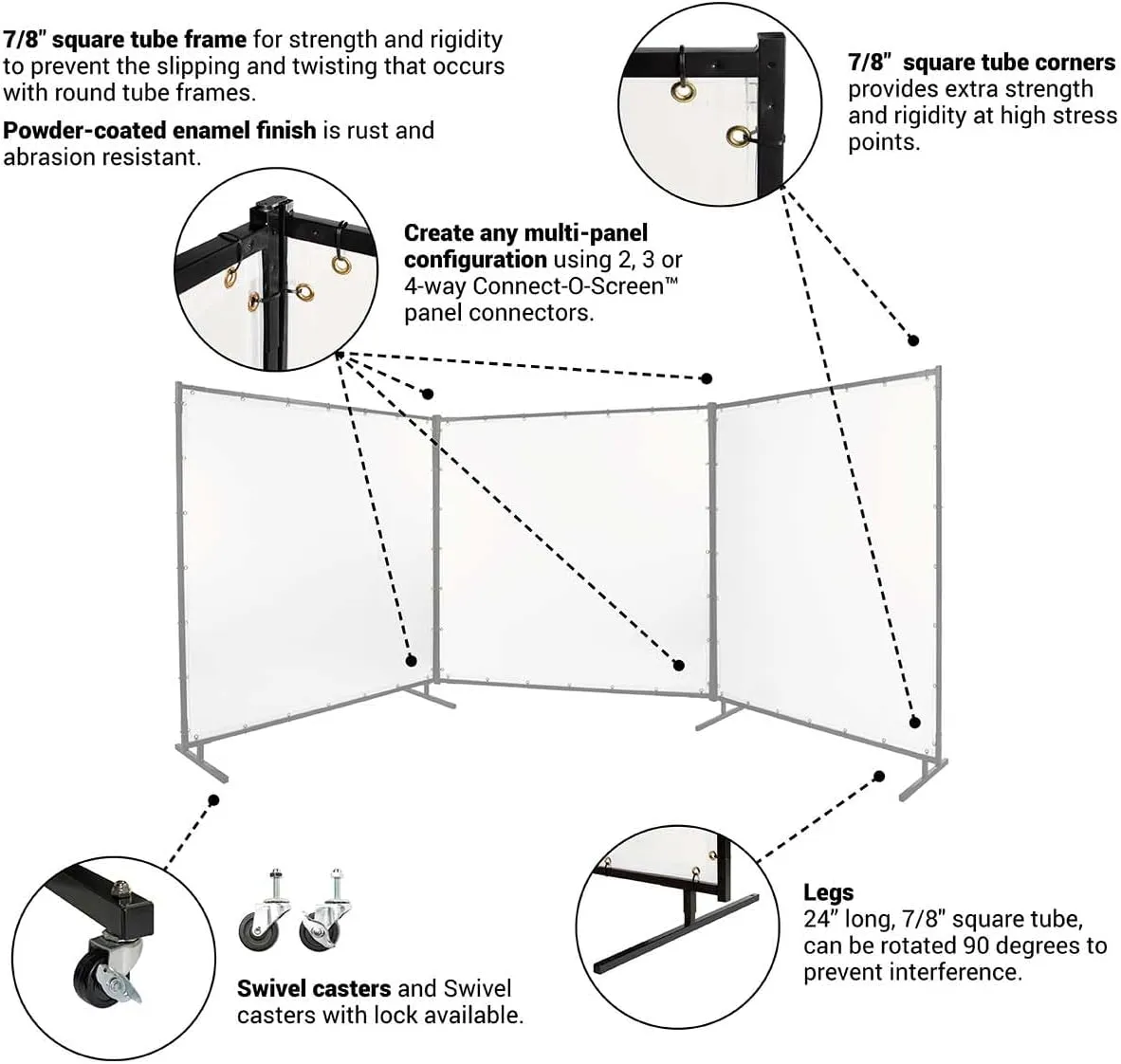 Steiner 539-6X6 Protect-O-Screen Classic Welding Screen with 16 Mil Vinyl Curtain, Clear, 6' x 6'