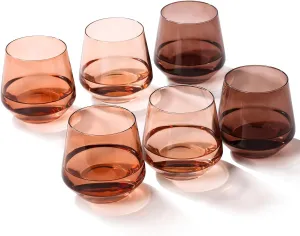 Stemless Wine Glasses Set 6【Hand Blown Colored Wine Glasses Stemless】 15oz Venus Colored Glassware for Wine or Soft Drinks,Unique Wine Gifts for Wedding,Anniversary